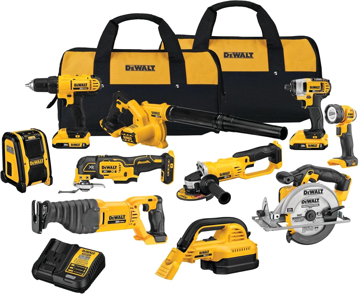 DEWALT 20V MAX Power Tool Combo Kit, 10-Tool Cordless Power Tool Set with 2 Batteries and Charger (DCK1020D2)<NO8>
