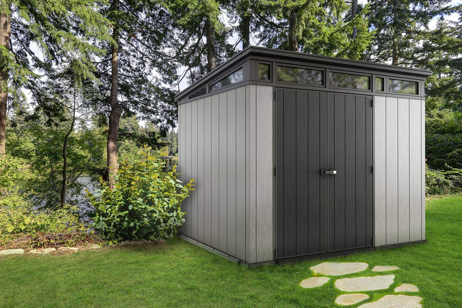 【Storage Shed】【BS】9x7 Foot Large Outdoor Shed with Floor with Modern Design for Patio Furniture, Tools