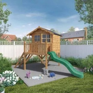 【Baby&Kids】Mercia 12 x 5ft Wooden Poppy Playhouse including Tower & Slide