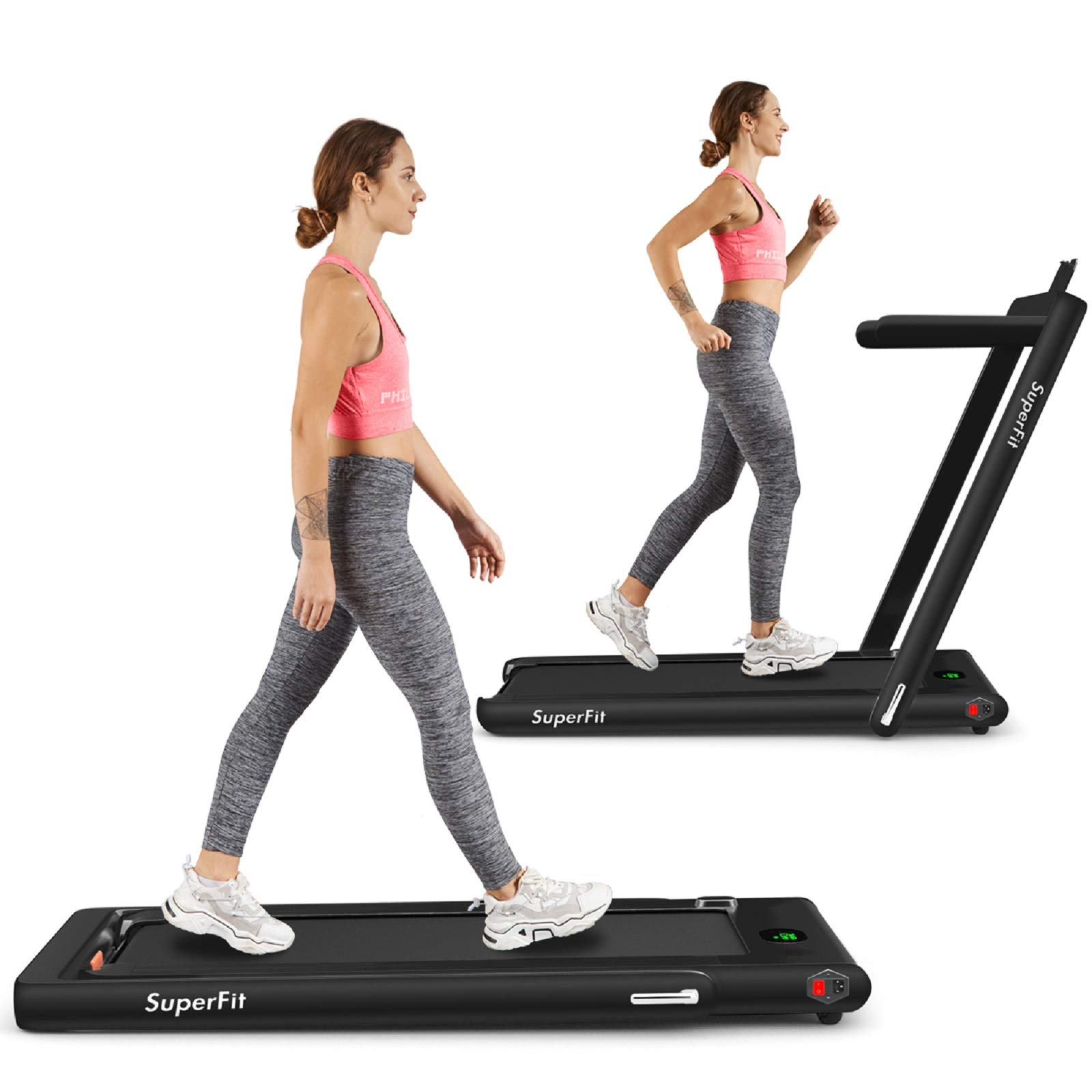 2 in 1 Folding Treadmill, 2.25HP Superfit Under Desk Electric Treadmill, Installation-Free