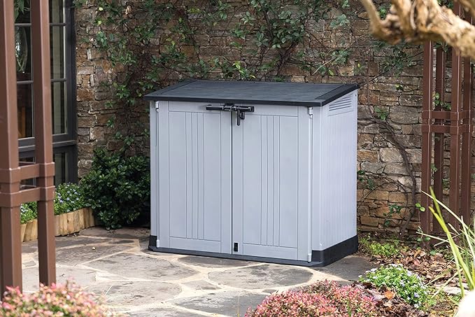 Keter Store It Out Nova Outdoor Garden Furniture Storage Shed Light Grey with Dark Grey Lid | Fade Free