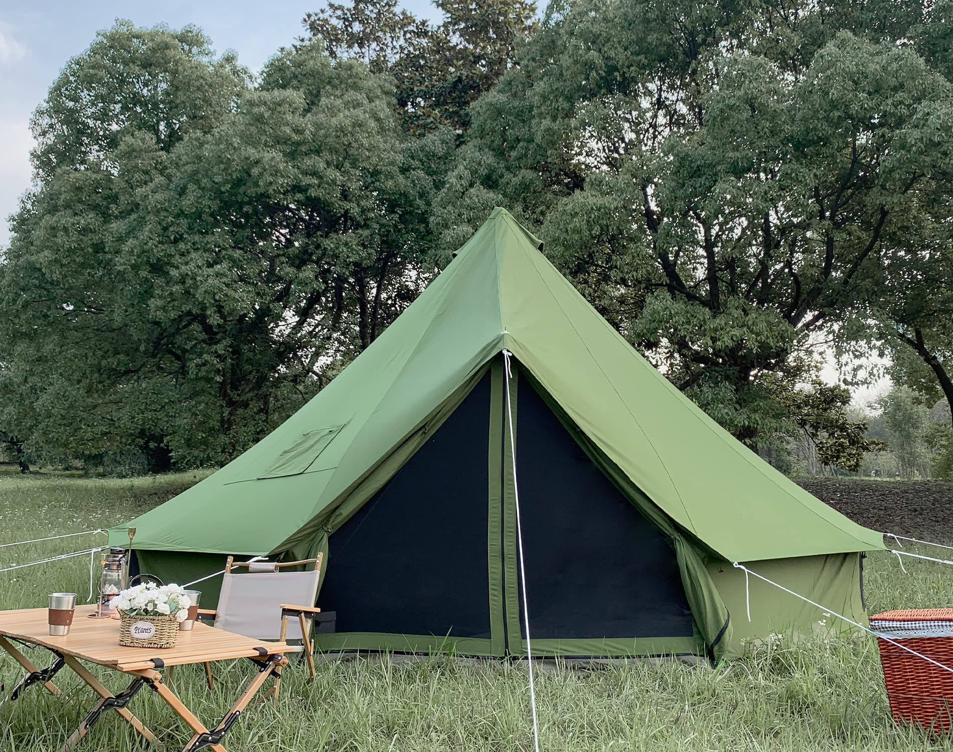 【Sports&Outdoors】Breathable 100% Cotton Canvas Bell Tent, Waterproof Large Tents w Sturdy Center & Door Pole