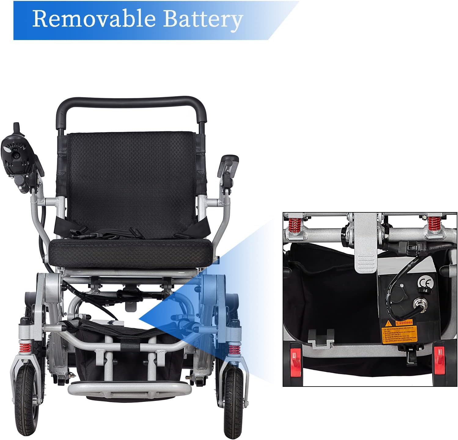 Range 24Mile Extended 20'' Seat Folding Electric Wheelchair for Adults, Lightweight Foldable 500W Powered Wheelchairs, Portable Folding Carry Wheelchairs, Airline Approved (Silver)