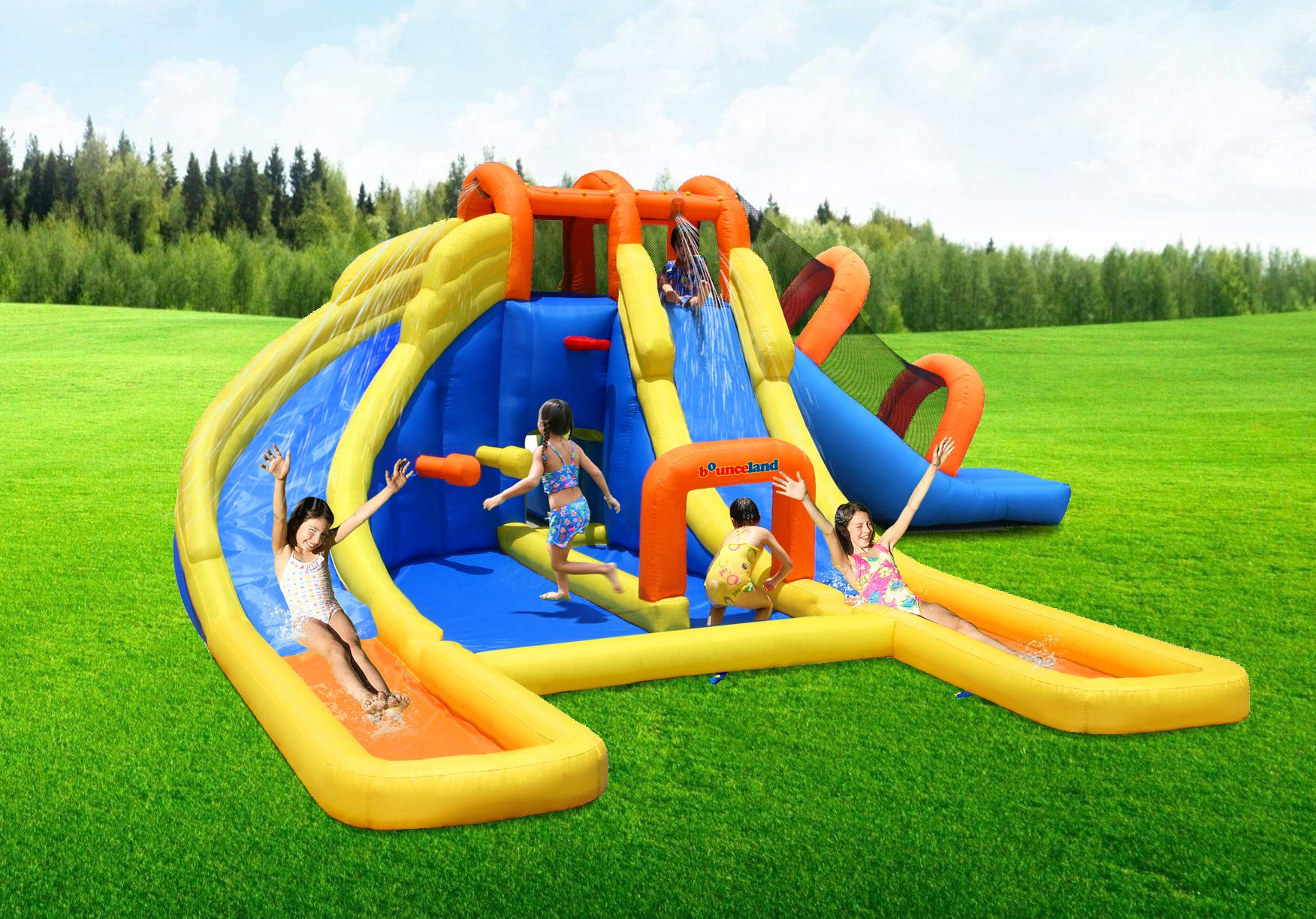 【Sports&Outdoors】Triple Water Slides and Pool Water Park, 24 ft L x 21 ft W x 8 ft H, Outdoor Fun for Kids