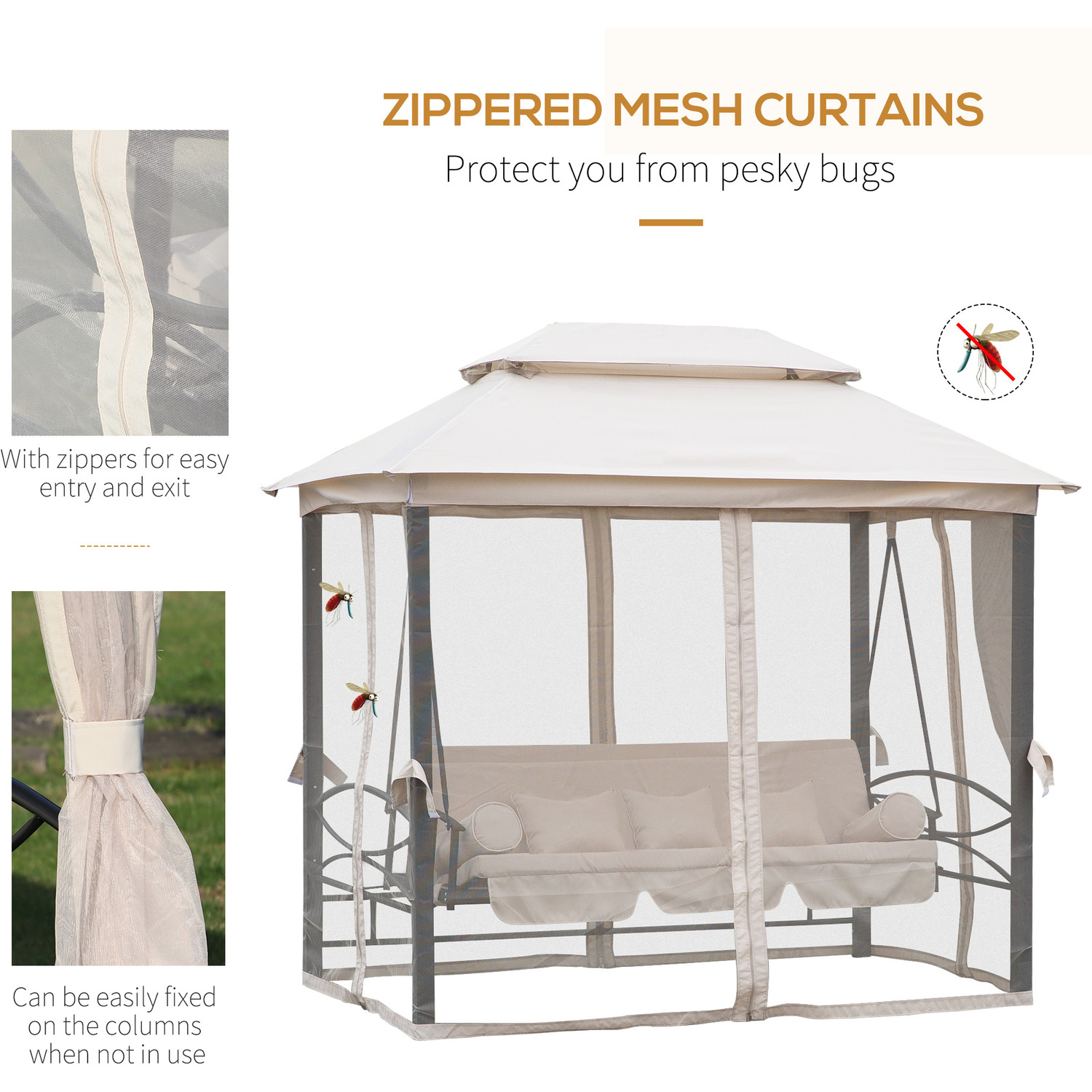 【Gazebo】Outdoor 2-in-1 Convertible Swing Chair Bed - Cream White