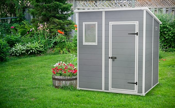 Keter Manor Pent Garden Storage Shed 6 x 6 feet - Grey, 200.6 cm*183.5 cm*183.0 cm