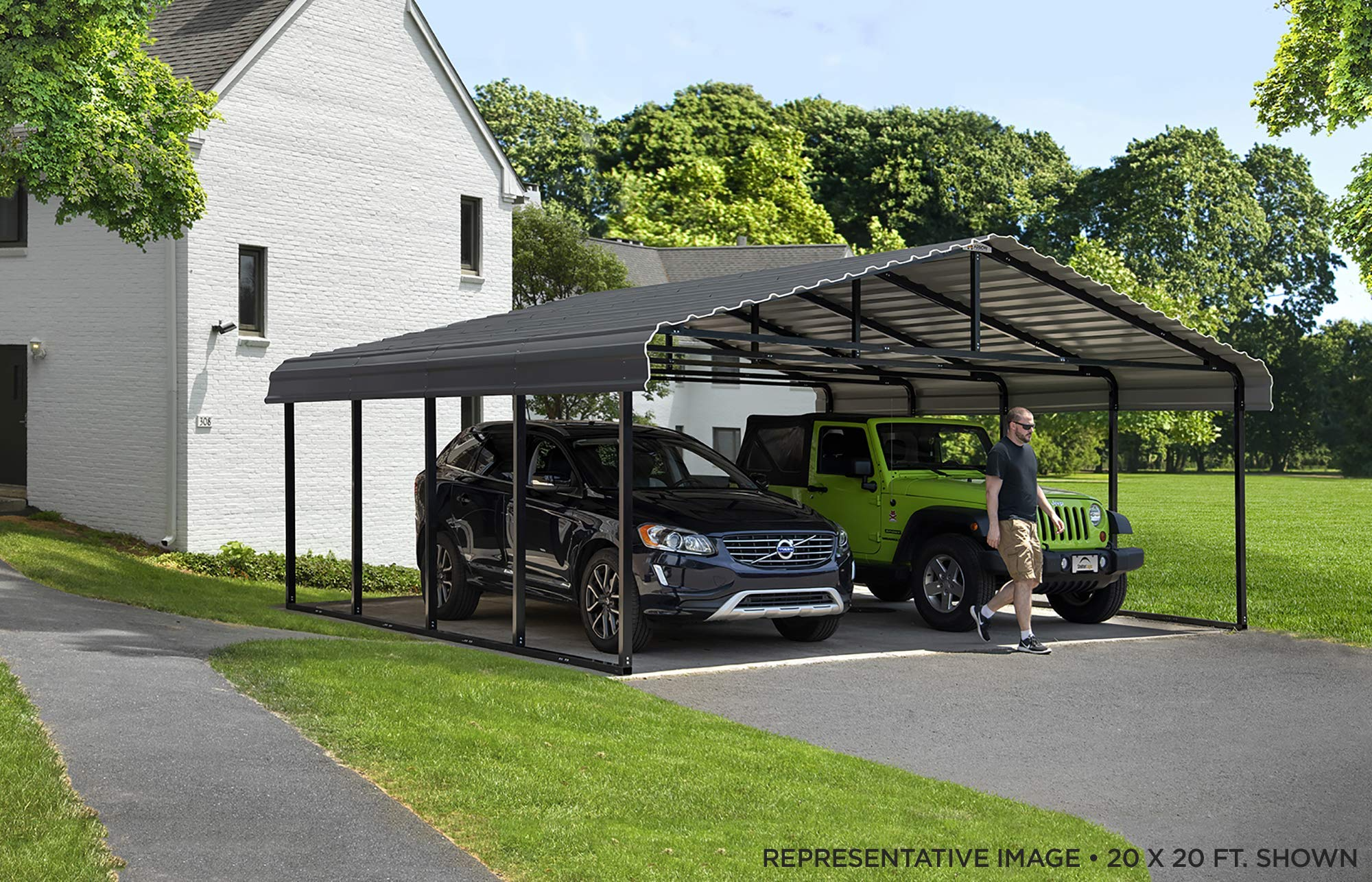 【Home&Garden】20' x 20' 29-Gauge Metal Carport with Steel Roof Panels, 20' x 20' x 7', Charcoal