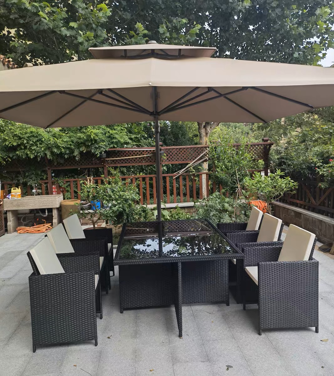 Outdoor 11 Piece Rattan Garden Furniture Patio Dining Table Set