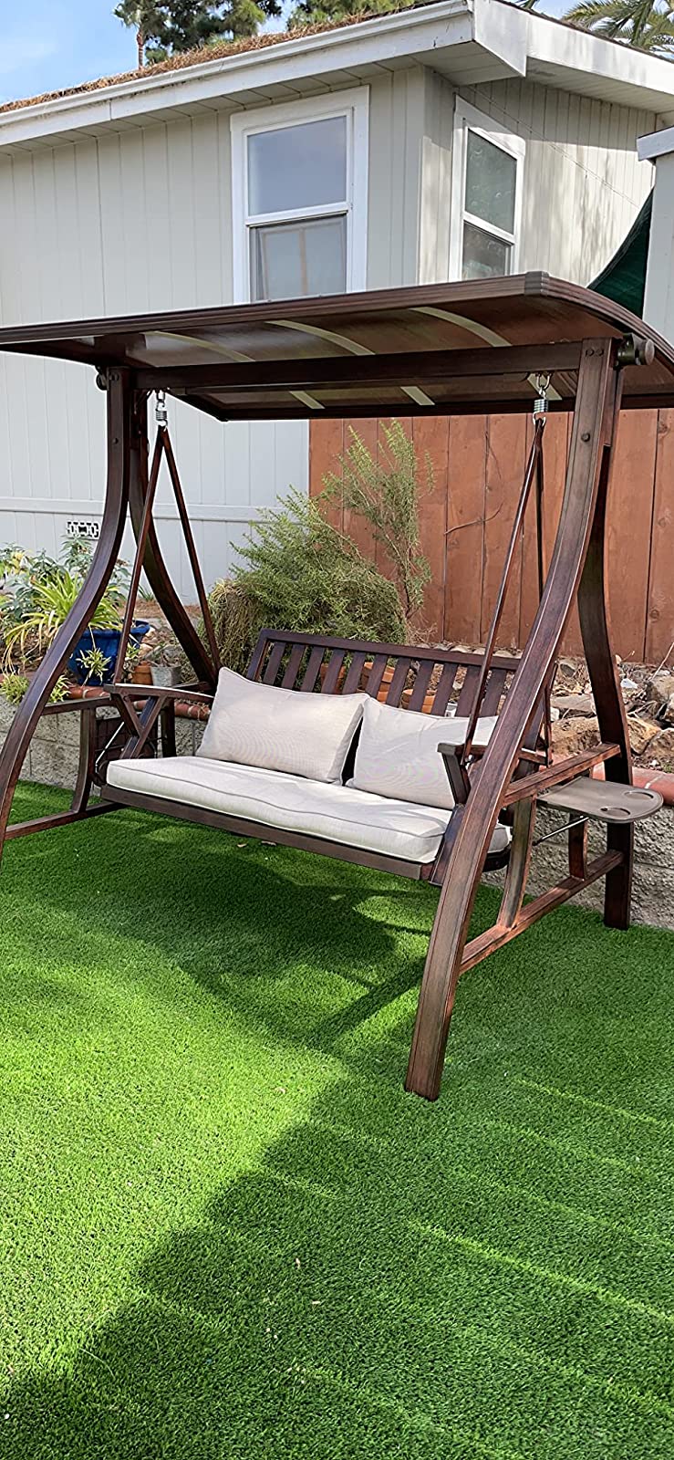 【Home&Garden】Modern Patio Swing Chair with Canopy Outdoor Deluxe 2 Person Yard Hammock Swing