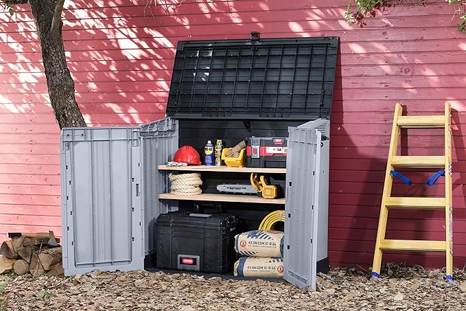 Keter Store It Out Nova Outdoor Garden Furniture Storage Shed Light Grey with Dark Grey Lid | Fade Free