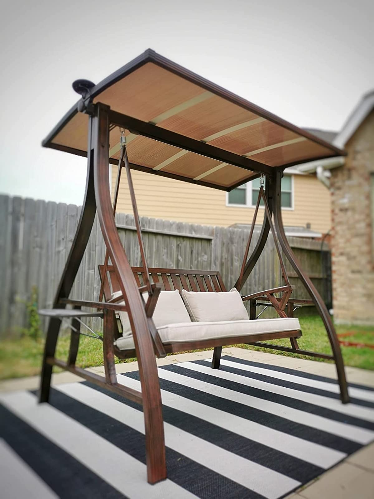 【Home&Garden】Modern Patio Swing Chair with Canopy Outdoor Deluxe 2 Person Yard Hammock Swing