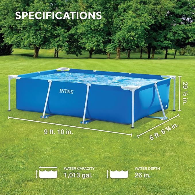 Intex 28272 Metal Frame Rectangular Outdoor Swimming Pool & Intex 28604 530 GPH 220-240 V Cartridge Filter Pump & Intex Debris/Weather Cover for 3metre x 2metre Frame Pools