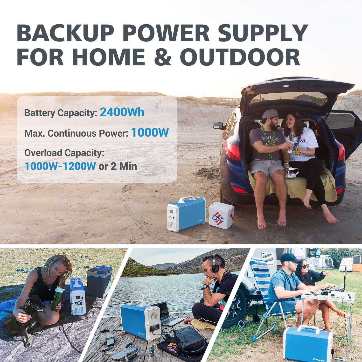 【Appliances】Portable Power Station EB240, 2400Wh Solar Generator with 2x230V/1000W AC Outlet