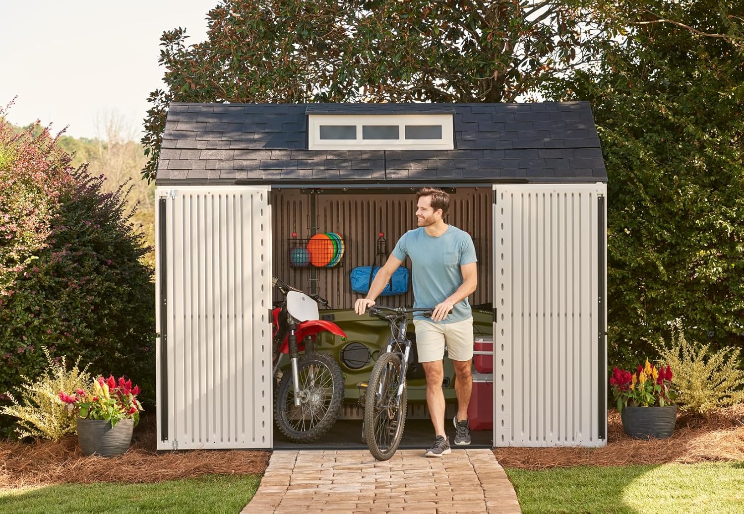 Keter Outdoor Storage Shed with Floor (7 x 7 ft),- (7 x 10 ft) Weatherproof, Gray, Home/Backyard/Garden Tool/Lawn Mower/Bike Storage/Pool Supplies