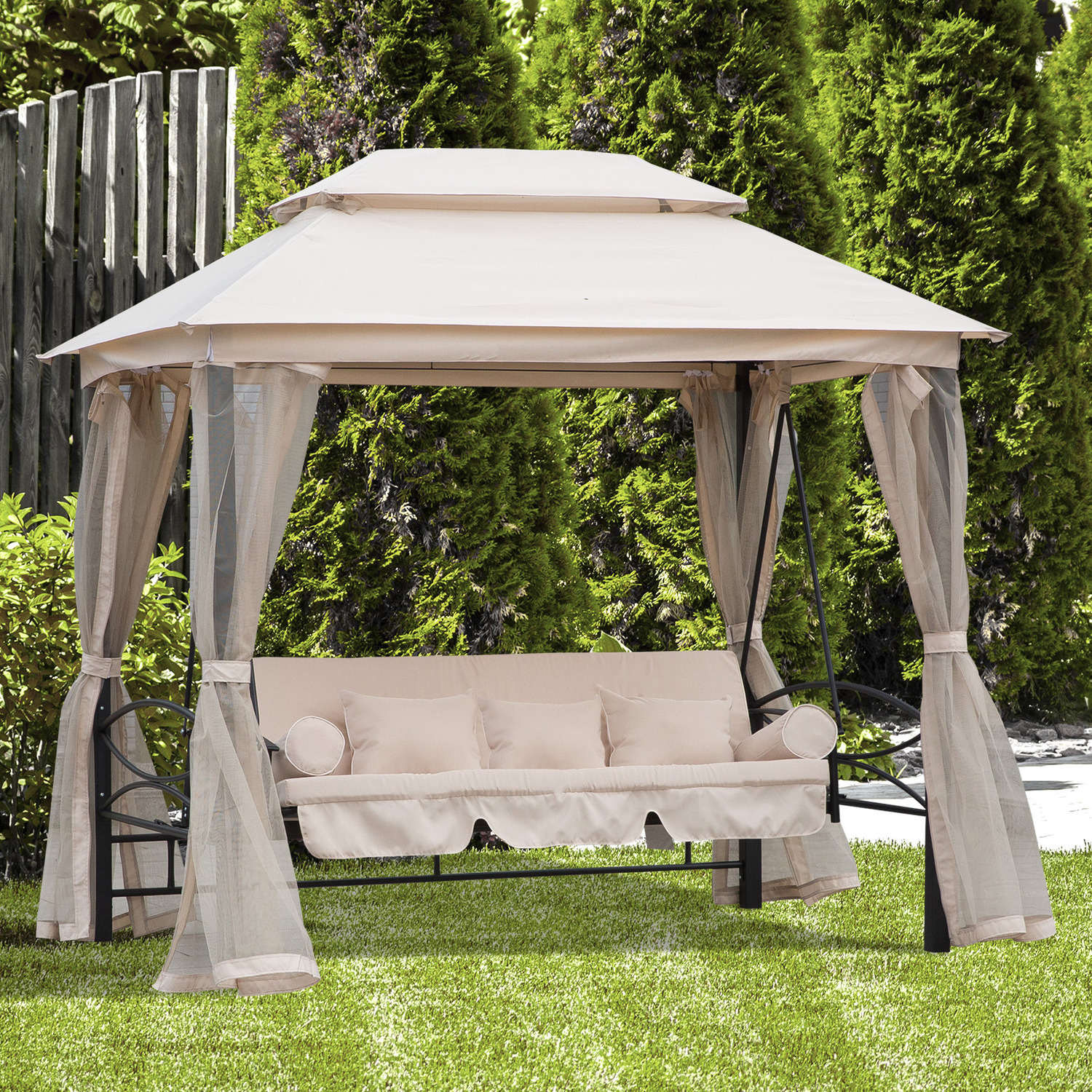 【Gazebo】Outdoor 2-in-1 Convertible Swing Chair Bed - Cream White