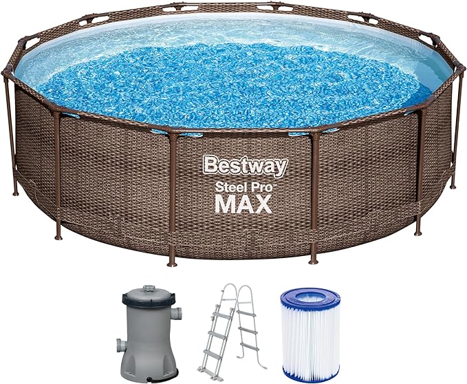 Bestway Steel Pro Max Frame Pool Complete Set Deluxe Rattan Effect Round 366 x 100 cm