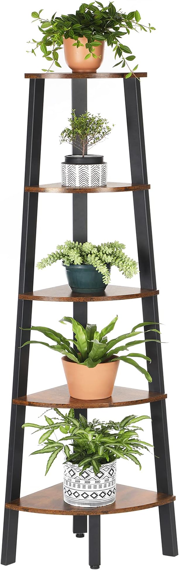 VASAGLE Industrial Bookcase, 5-Tier Corner Shelf, Plant Stand Wood Look Accent Furniture with Metal Frame for Home and Office ULLS35X, Rustic Brown
