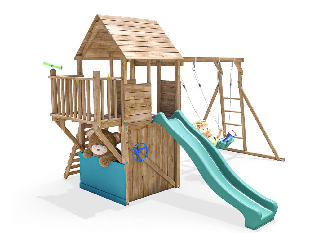 【Sports&Outdoors】Wooden Playhouse Climbing Frame Childrens Outdoor Play Tower Monkey Bar Swing Set