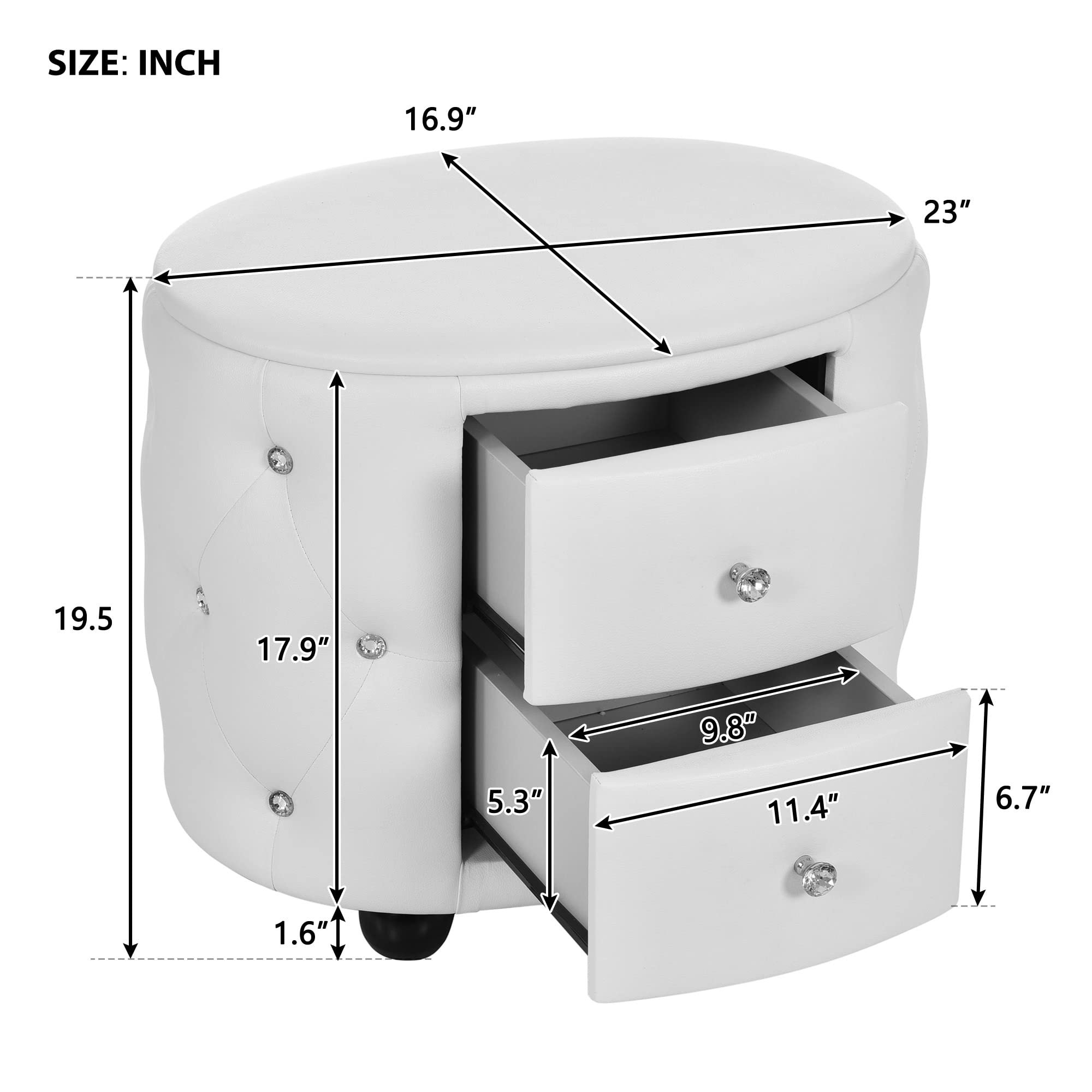 【Furniture】Modern Mid-Century Upholstered Night Stand with 2 Drawers for Bedroom Wood Bedside End Table