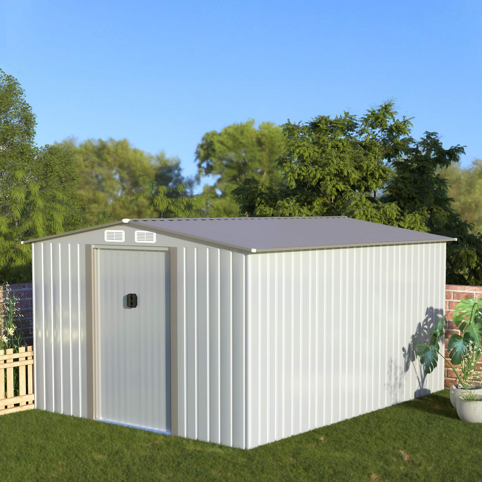 Keter Factor 8x10ft Outdoor Resin Storage Shed with Pitched Roof and Double Locking Doors, Outdoor Shed for Backyard Garden Patio Lawn, 3 Colors