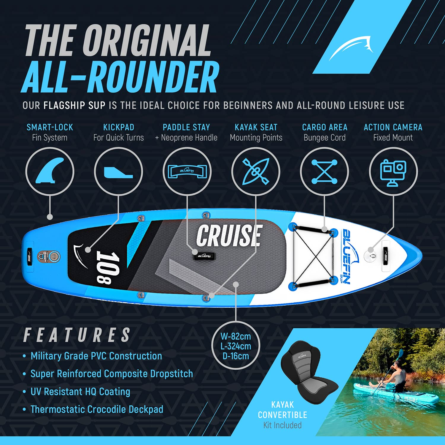 【Sports&Outdoors】【BS】Inflatable Stand Up Paddle Board Kayak Conversion Kit 10'8, 12', 15'
