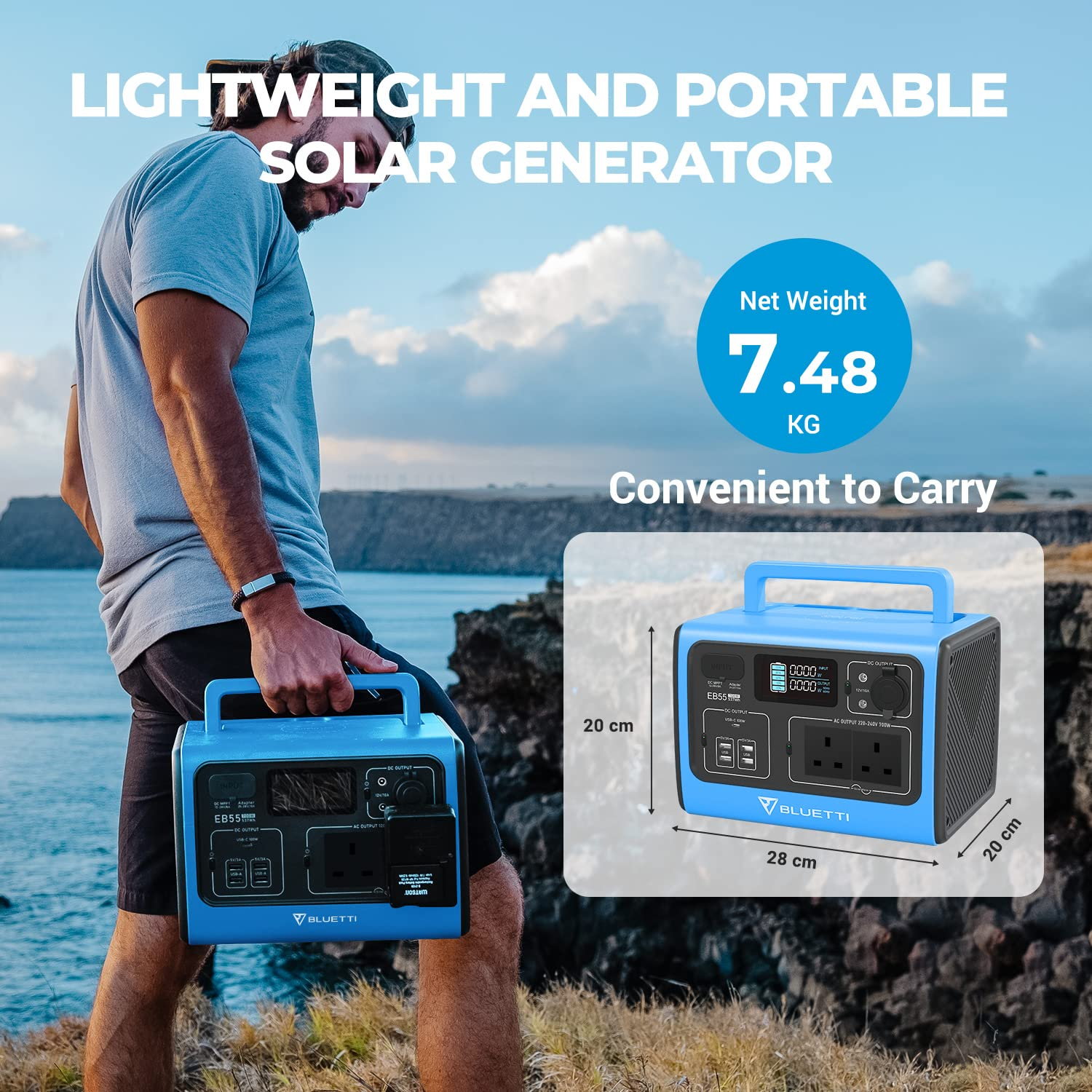 【Appliances】Solar Generator EB55 with SP200 200W Solar Panels Included, 537Wh Portable Power Station