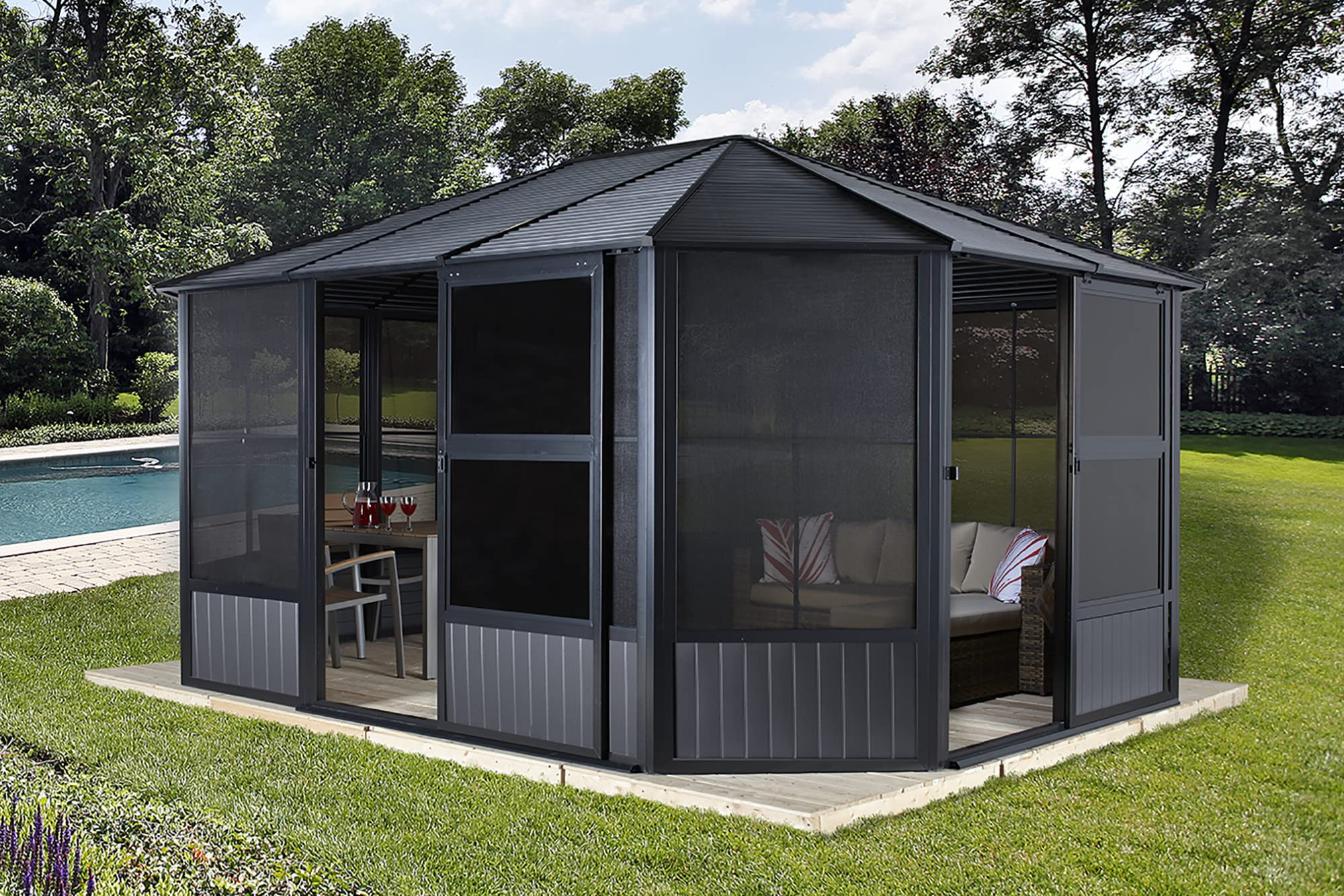 【Home&Garden】Charleston Solarium Outdoor Sunroom with Mosquito Nets, Dark Grey
