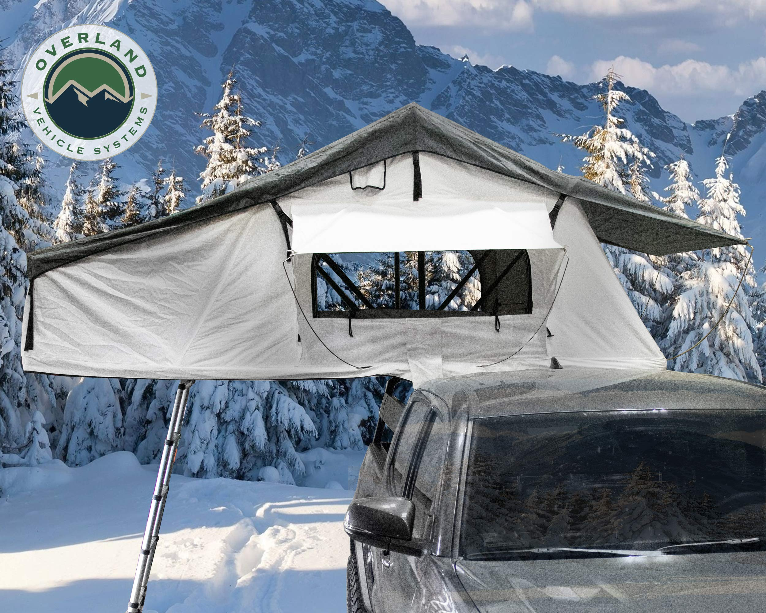 【Sports&Outdoors】Nomadic 3 Extended Roof Top Tent - White Base with Gray Rain Fly & Black Cover Universal