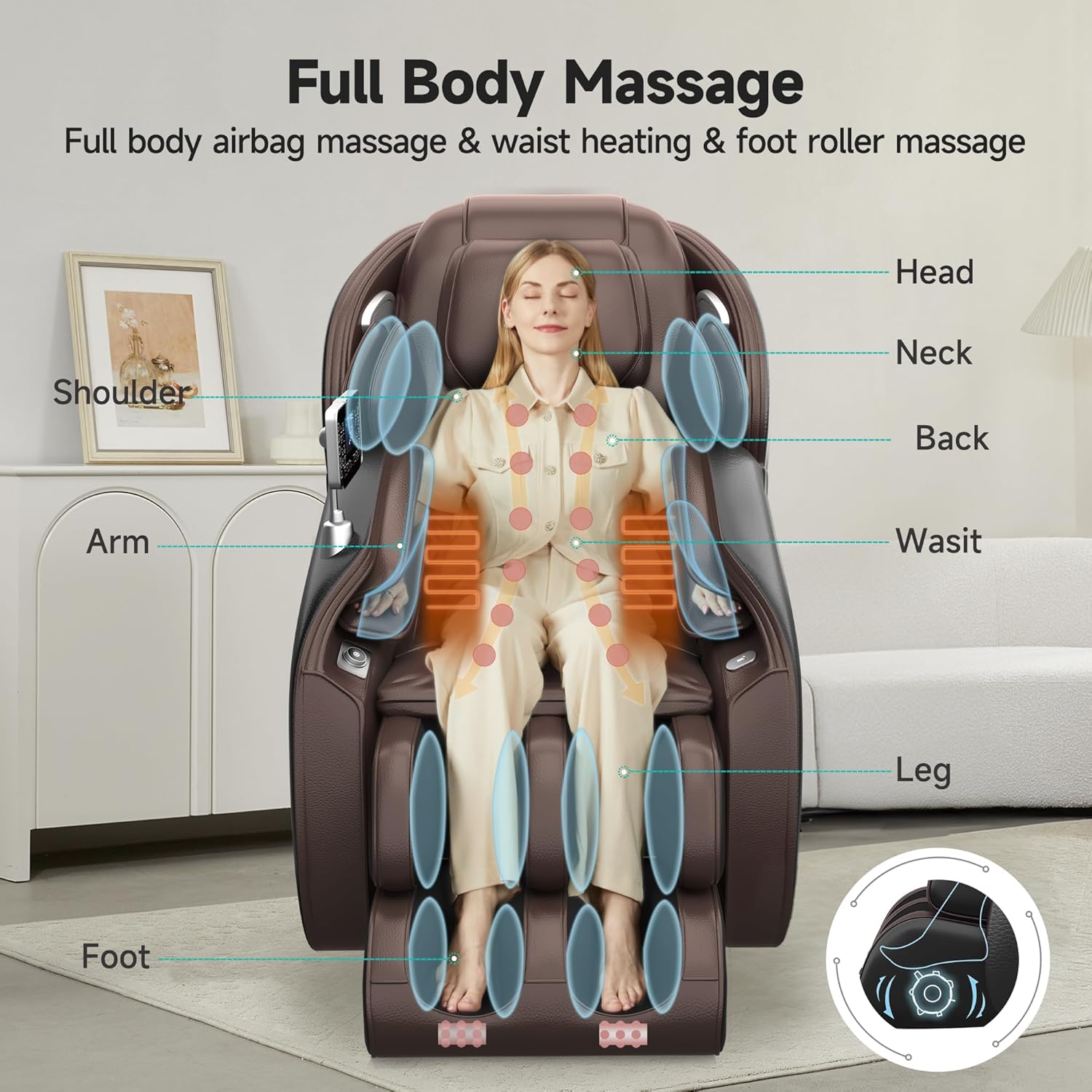 Real Relax Massage Chair Favor-06, Full Body Zero Gravity SL-Track Shiatsu Massage Recliner Chair with APP Control, Brown<NO8>