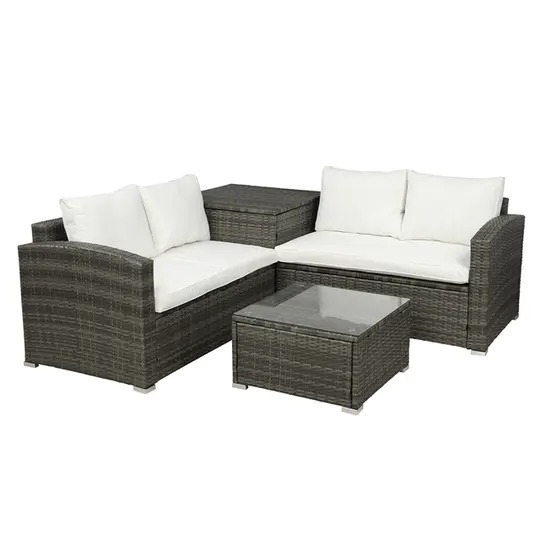 【Furniture】4 PCS Outdoor Cushioned PE Rattan Wicker Sectional Sofa Set