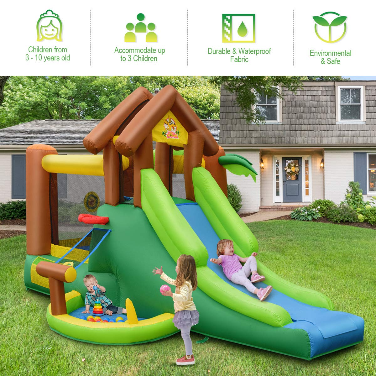 【Baby&Kids】Inflatable Water Slide Park, 6 in 1 Multifunctional Kids Water Slide Bouncy Castle