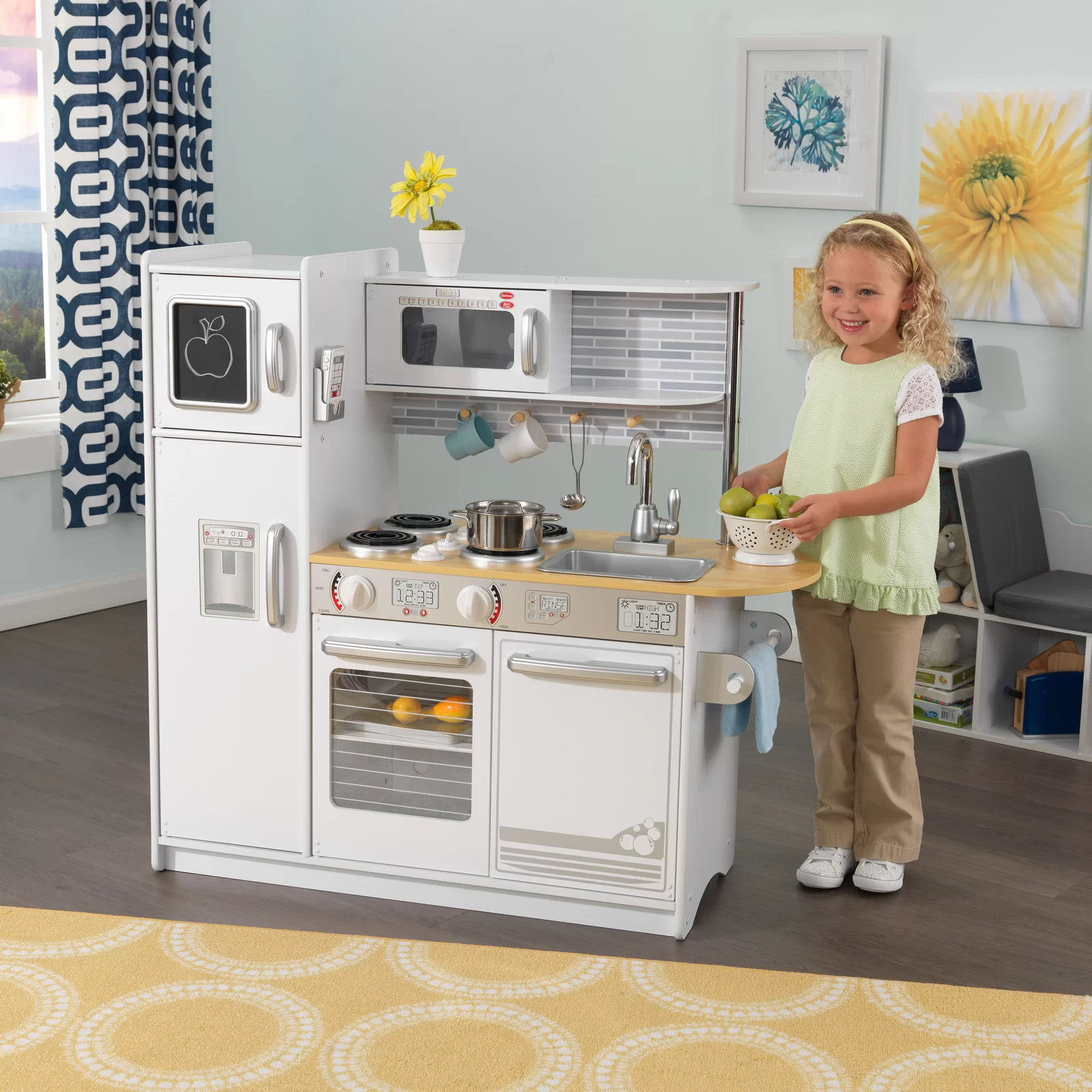 【Baby&Kids】Uptown White Wooden Play Kitchen with Play Phone & Chalkboard