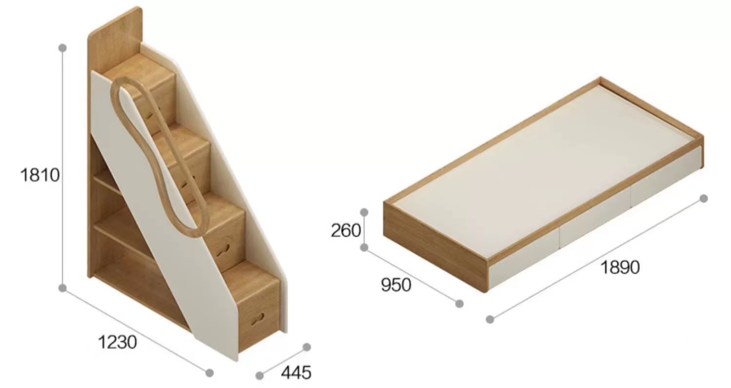 YouSheng all solid wood high and low bed under the mother bed white waxed wood upholstered beds