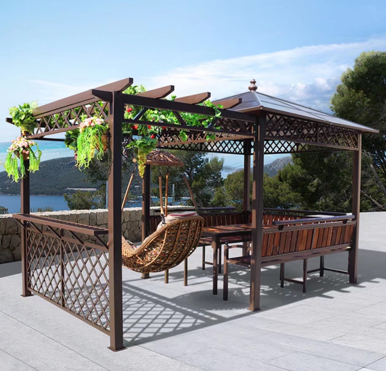 【Gazebo】Outdoor gazebo hanging chair villa garden antiseptic wood four-corner pavilion