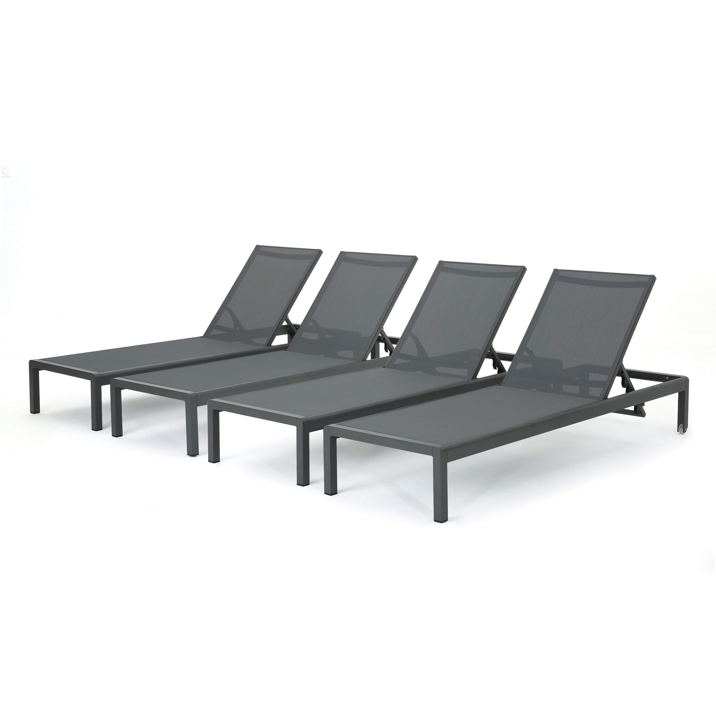 【Home&Garden】Coral Bay Outdoor Aluminum Chaise Lounges with Mesh Seat, 4-Pcs Set, Grey Dark Grey