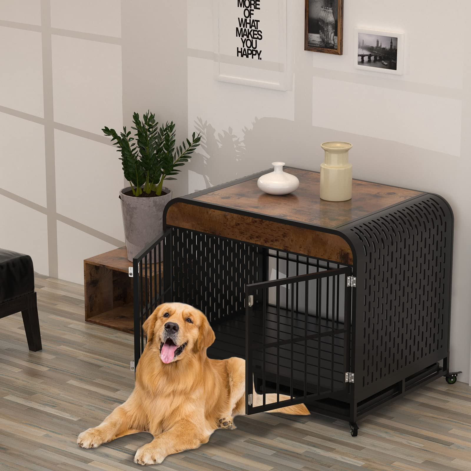 【Home&Garden】Heavy Duty Indestructible Dog Crate with Sturdy Door Lock, Large Strong Metal Dog Kennel Playpen