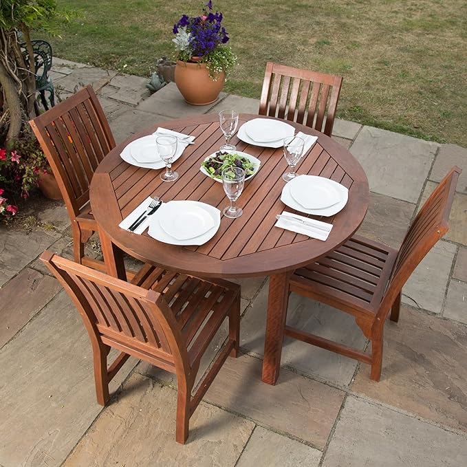 BrackenStyle Devon Hardwood Dining Set - Round Table 4 Chairs