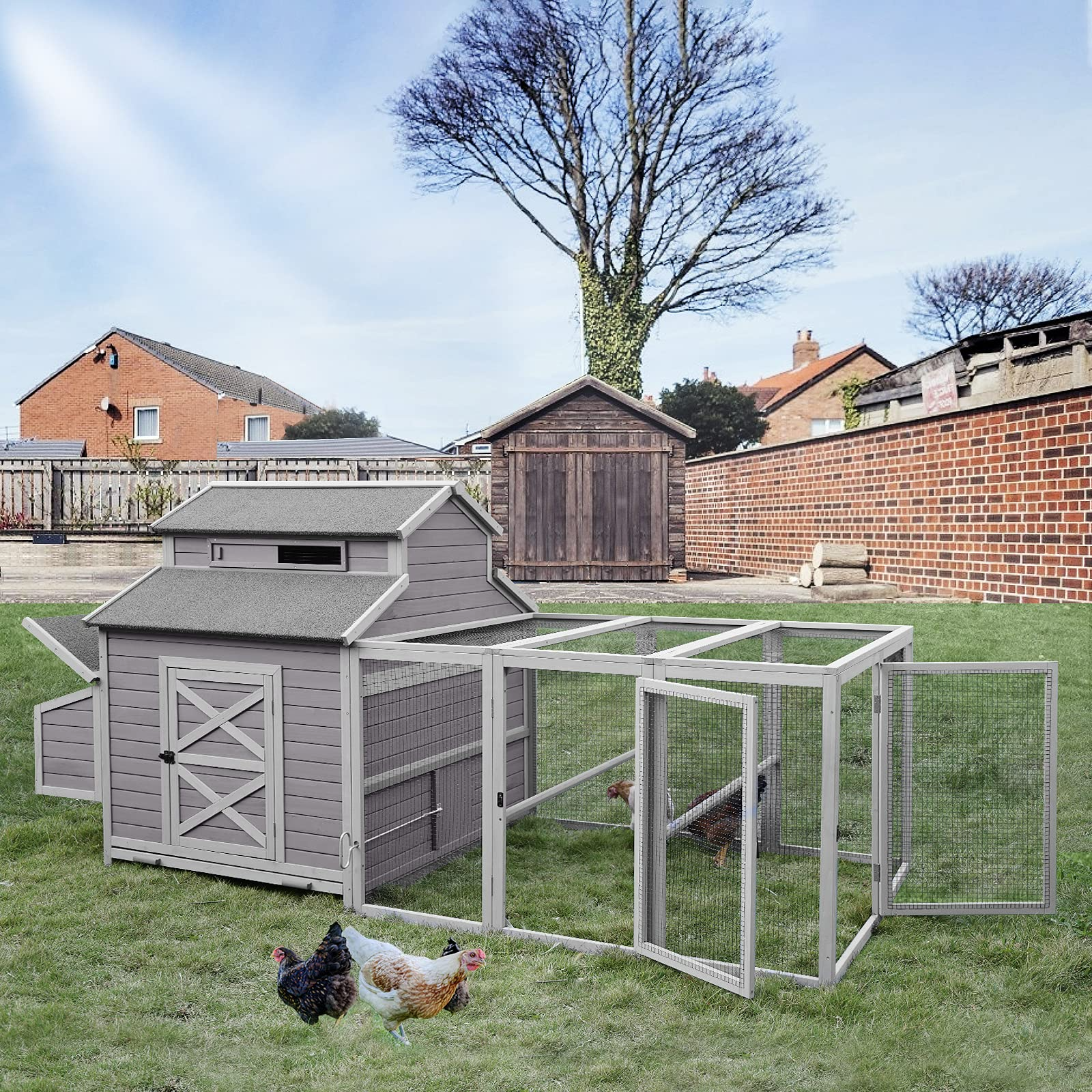 【Home&Garden】115in Super Large Outdoor Wooden Chicken Coop Hen House Poultry Cage for 8-10 Hens