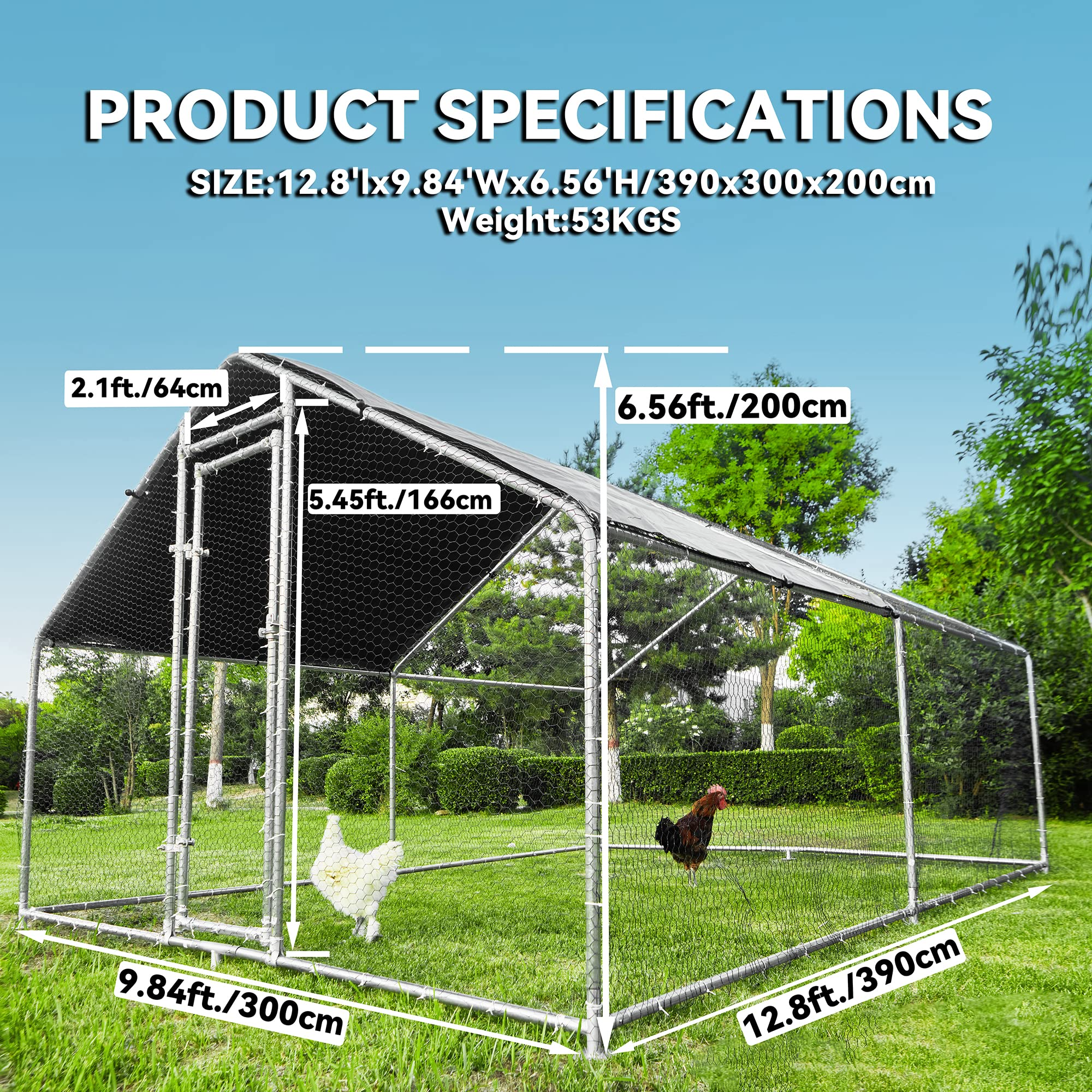 【Home&Garden】Large Metal Chicken Coops for 10 Chickens for Protection & Exercise Space, Walk-in Poultry Cage