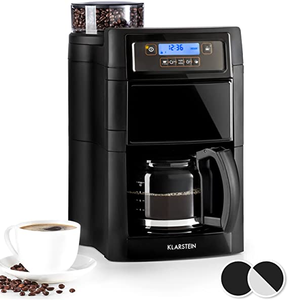 Klarstein Aromatica X Coffee Machine - 3-Stage Grinder, Timer, LED Display, Keep Warm Function, Stainless Steel, Includes Glass Jug and Accessories, Silver