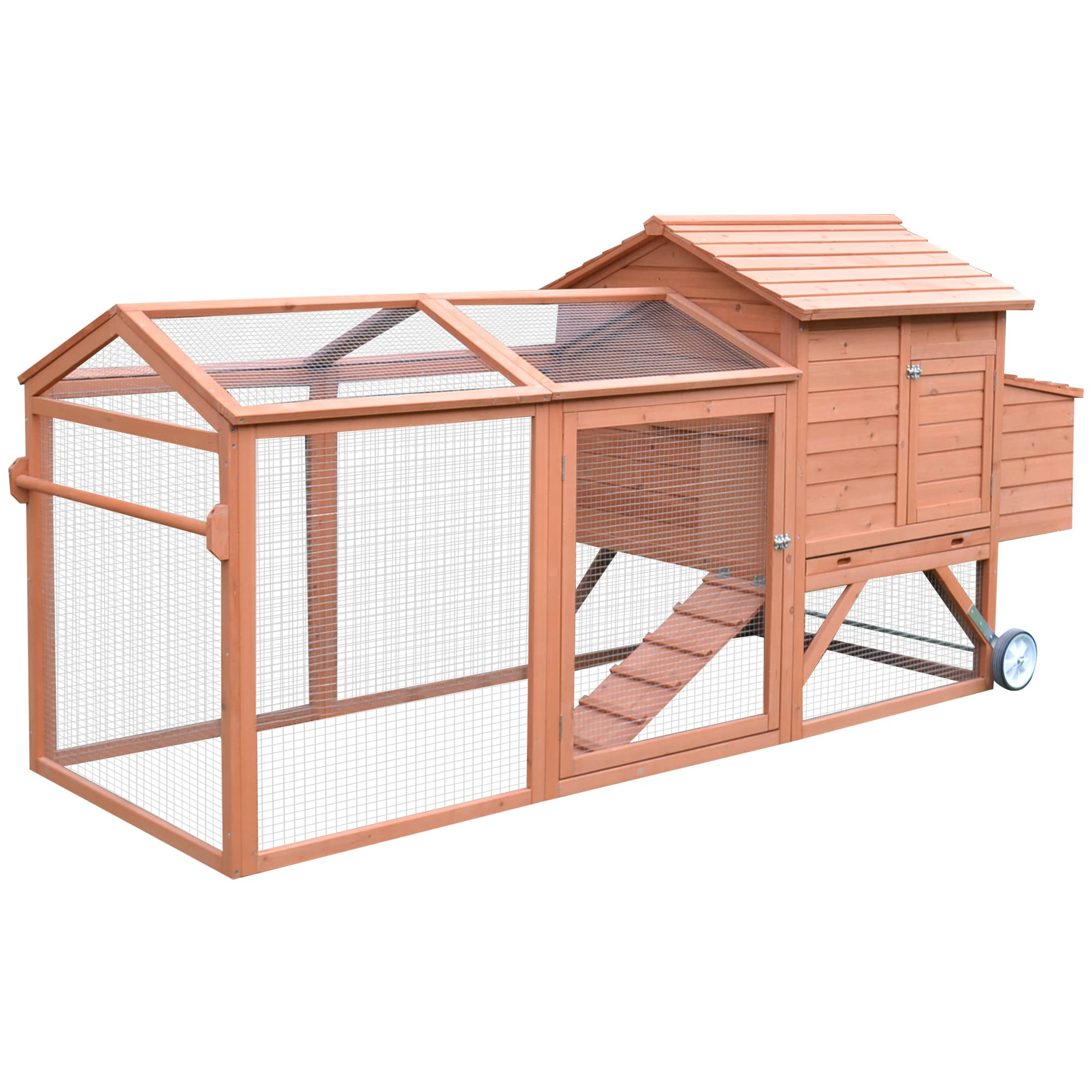 【Home&Garden】96.5 Chicken Coop Wooden Rabbit Hutch Portable Backyard Outdoor Run and Nesting Box Natural