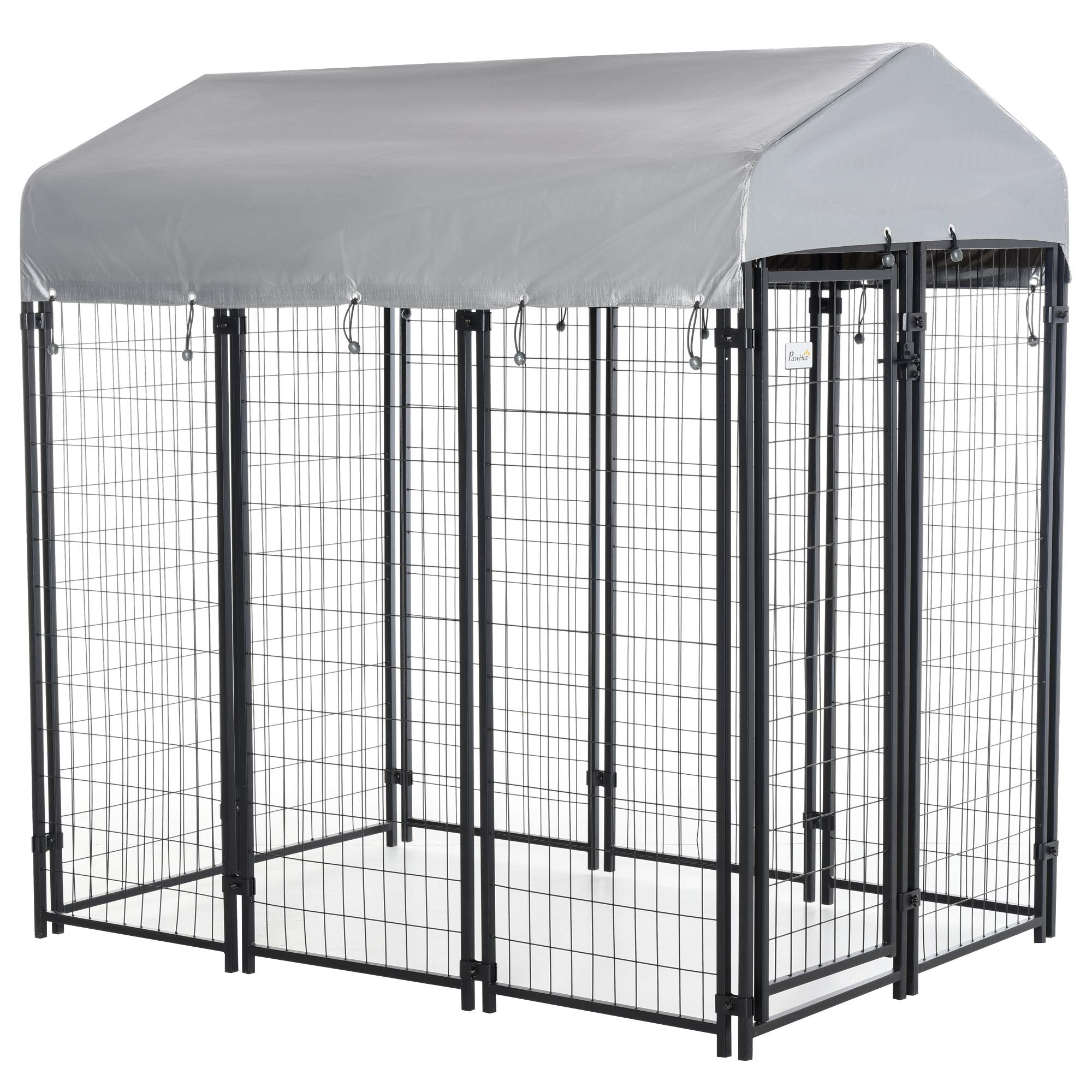 【Home&Garden】6'x4'x6' Large Dog Kennel Outdoor Steel Fence with UV-Resistant Cloth Roof & Secure Lock