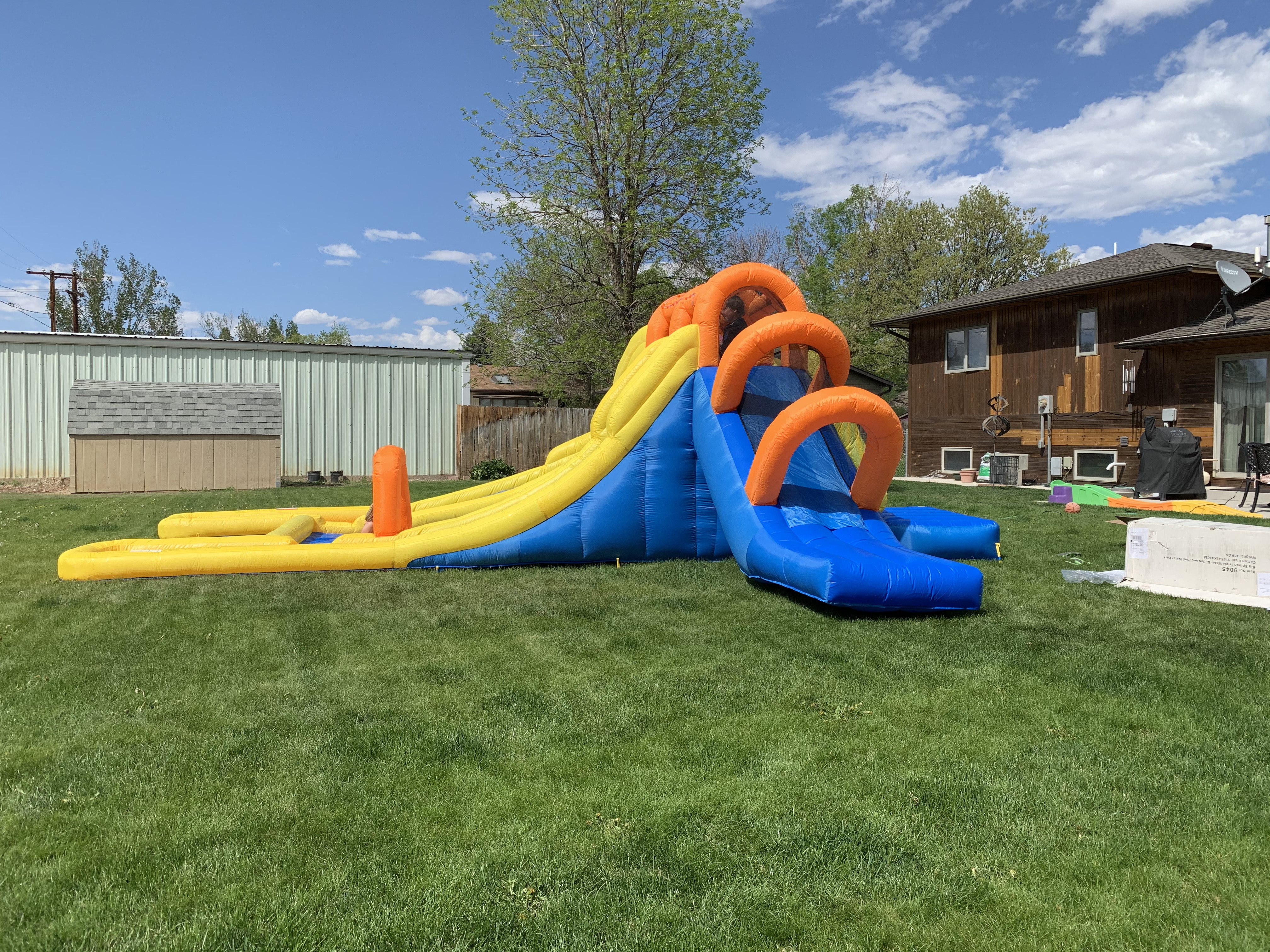 【Sports&Outdoors】Triple Water Slides and Pool Water Park, 24 ft L x 21 ft W x 8 ft H, Outdoor Fun for Kids