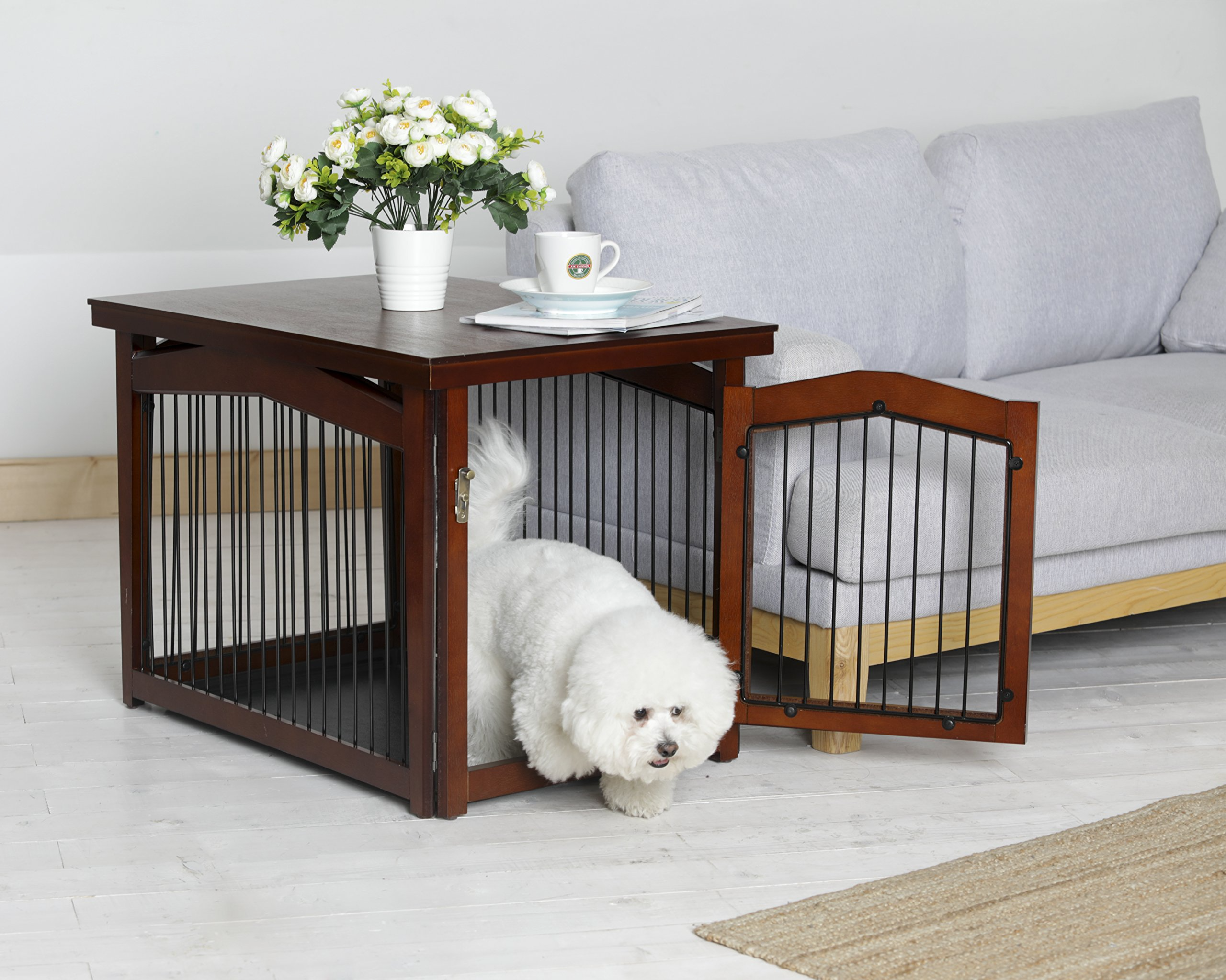 【Home&Garden】2-in-1 Configurable Pet Crate and Gate, Brown, Large