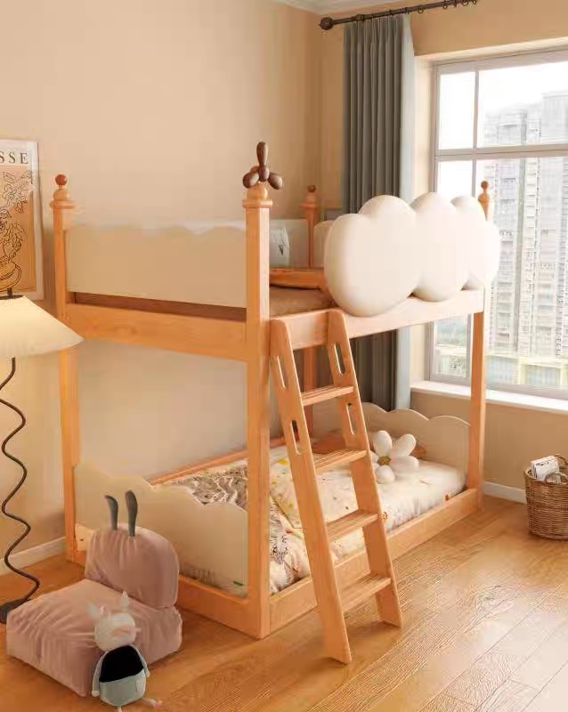 Bunk Beds Solid Wood Children's Castle Gong Tree House with Slide