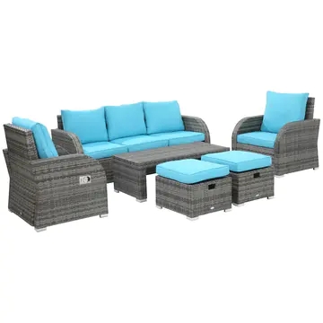 6 Pieces Patio Wicker Sofa Sets, Outdoor Sectional Furniture Set, Include 3-Seat Sofa