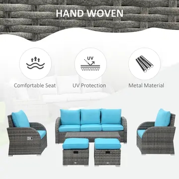 6 Pieces Patio Wicker Sofa Sets, Outdoor Sectional Furniture Set, Include 3-Seat Sofa