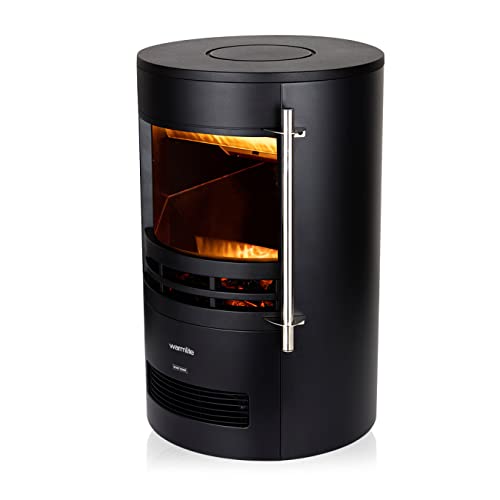 【Home Improvement】Warmlite WL46022 Elmswell Round Contemporary Stove with Two Heat Settings, Realistic LED Flame Effect, 2000W, Black