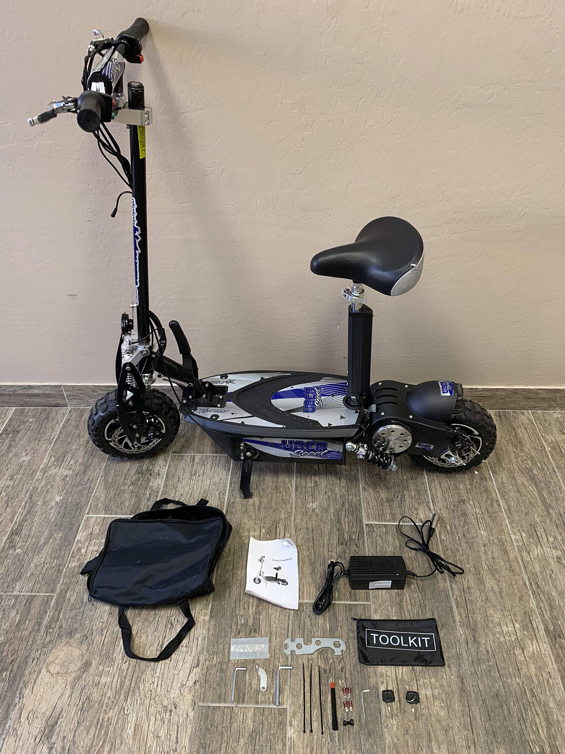 【Sports&Outdoors】UberScoot 1600w 48v Electric Scooter, Black, Large