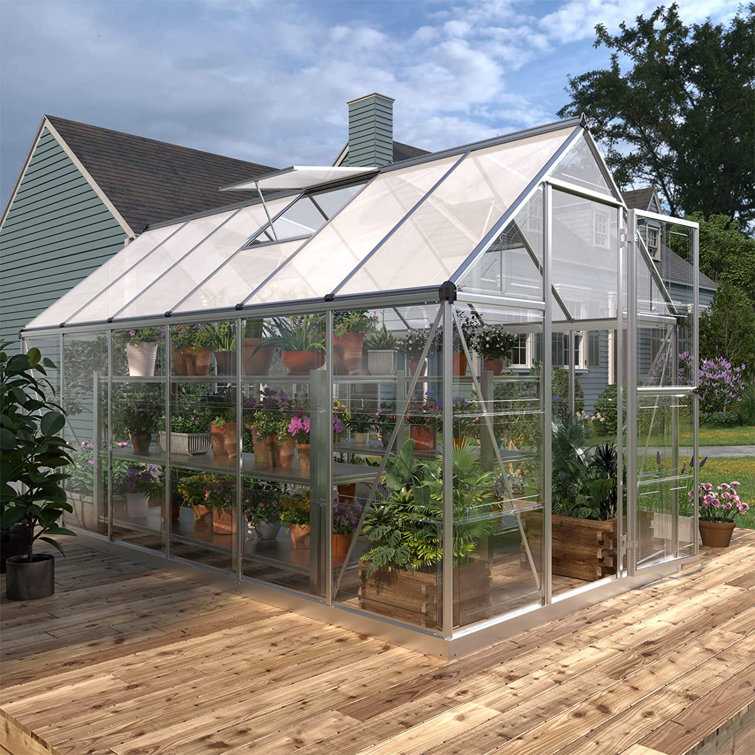 【Home & Garden】6x12 FT Hybrid Polycarbonate Greenhouse with 3 Vent Window Lockable Hinged Door